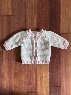 Baby Gap 0-3 Months Pink Ivory Striped Sweater Cardigan